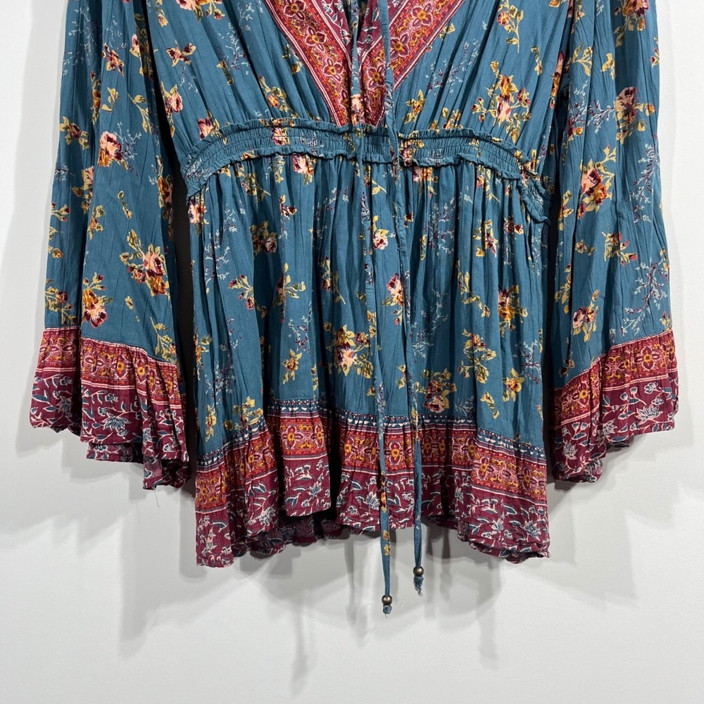 Angie Y2K Babydoll Boho Floral Bell Sleeve Peasant Top Womens Medium Festival - Picture 2 of 10